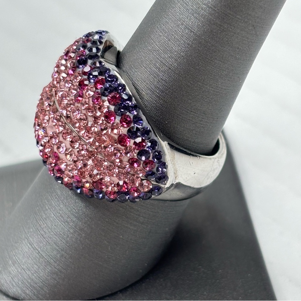 Price is firm Sterling Silver Ombré Pave Lips Cocktail Ring Size 8 - Picture 3 of 7